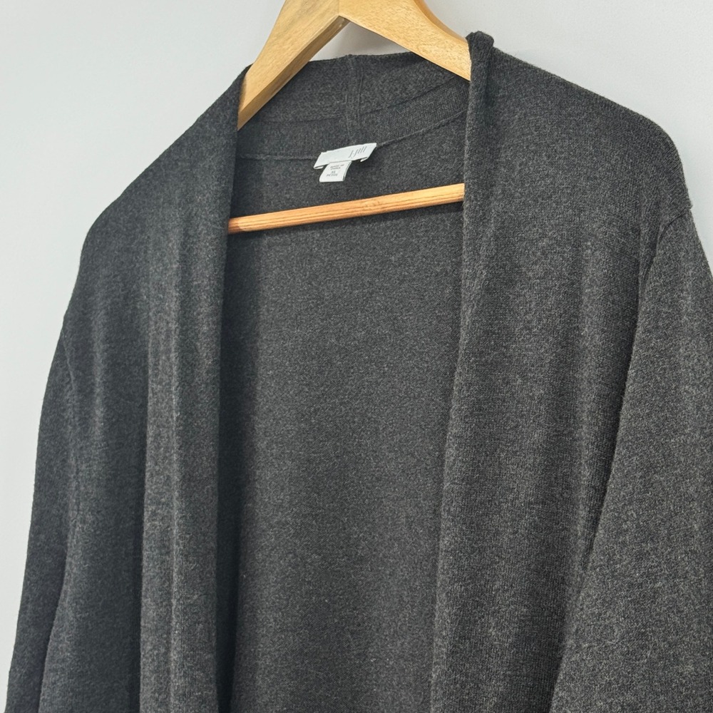 J. Jill Charcoal Gray Open Front Longline Cardigan Sweater XL Petite Pockets - Picture 2 of 6